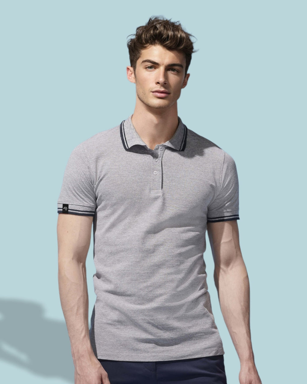 — % — SLS 0577 — Contrast Stripe Polo Shirt - White / Navy Blue [L]