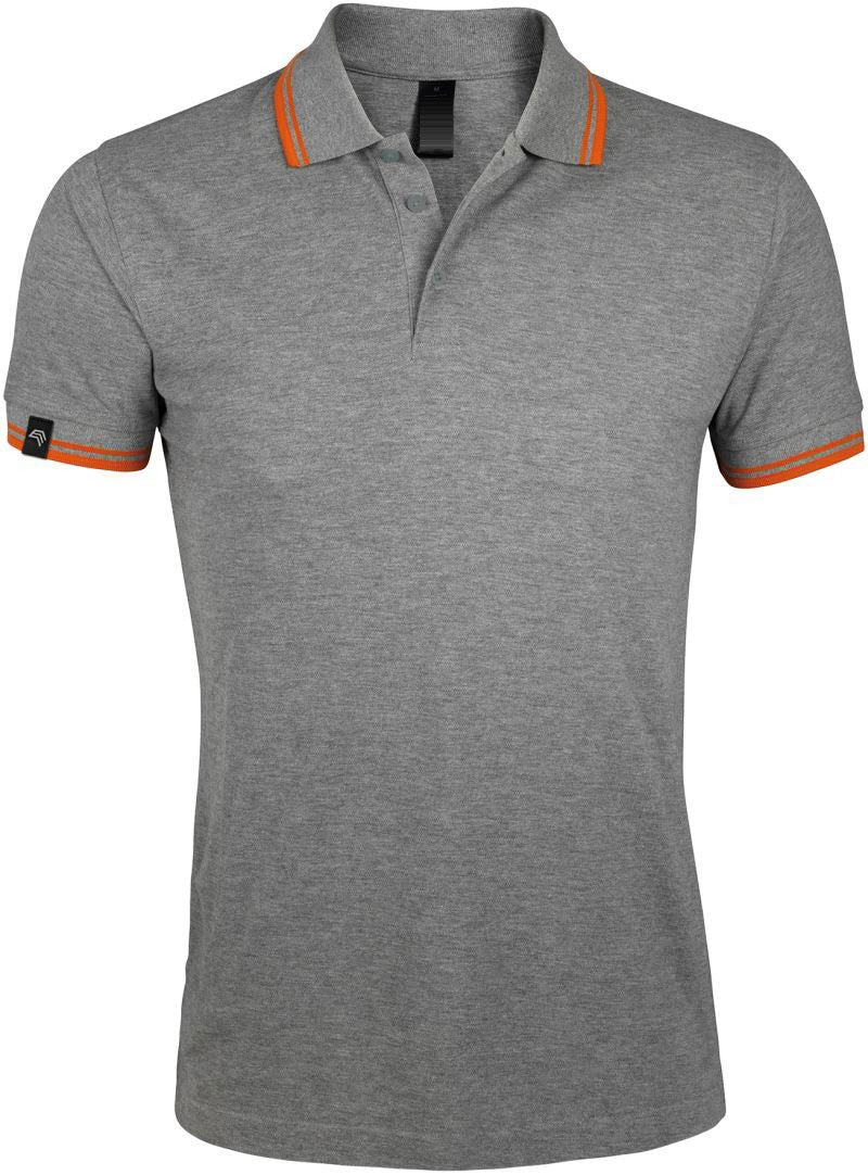 SLS 0577 ― Contrast Stripe Polo Shirt - Navy Blue / Neon Orange