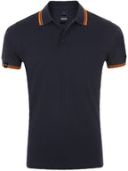SLS 0577 ― Contrast Stripe Polo Shirt - Navy Blue / Neon Orange