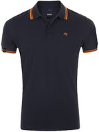 ― % ― SLS 0577 ― Kontraststreifen Polo Shirt - Navy Blau / Neon Orange / XL