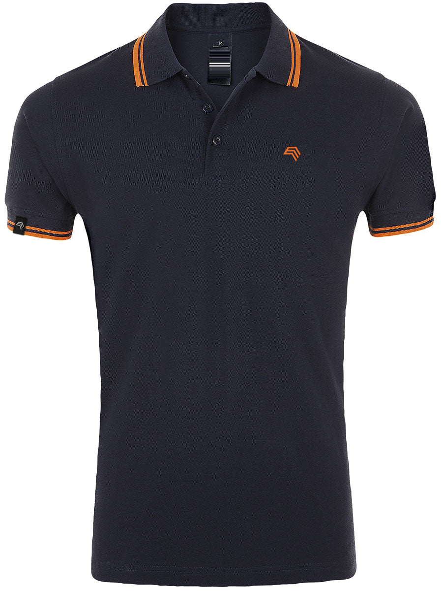 ― % ― SLS 0577 ― Kontraststreifen Polo Shirt - Navy Blau / Neon Orange / XL
