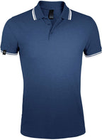 SLS 0577 ― Contrast Stripe Polo Shirt - Navy Blue / Neon Orange