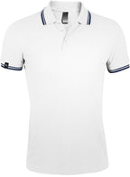 — % — SLS 0577 — Contrast Stripe Polo Shirt - White / Navy Blue [L]
