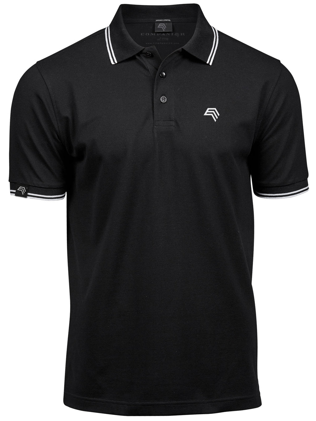― % ― TJS 1407 ― Luxury Stripe Stretch Bio-Baumwolle Polo Shirt - Schwarz / Weiß / S