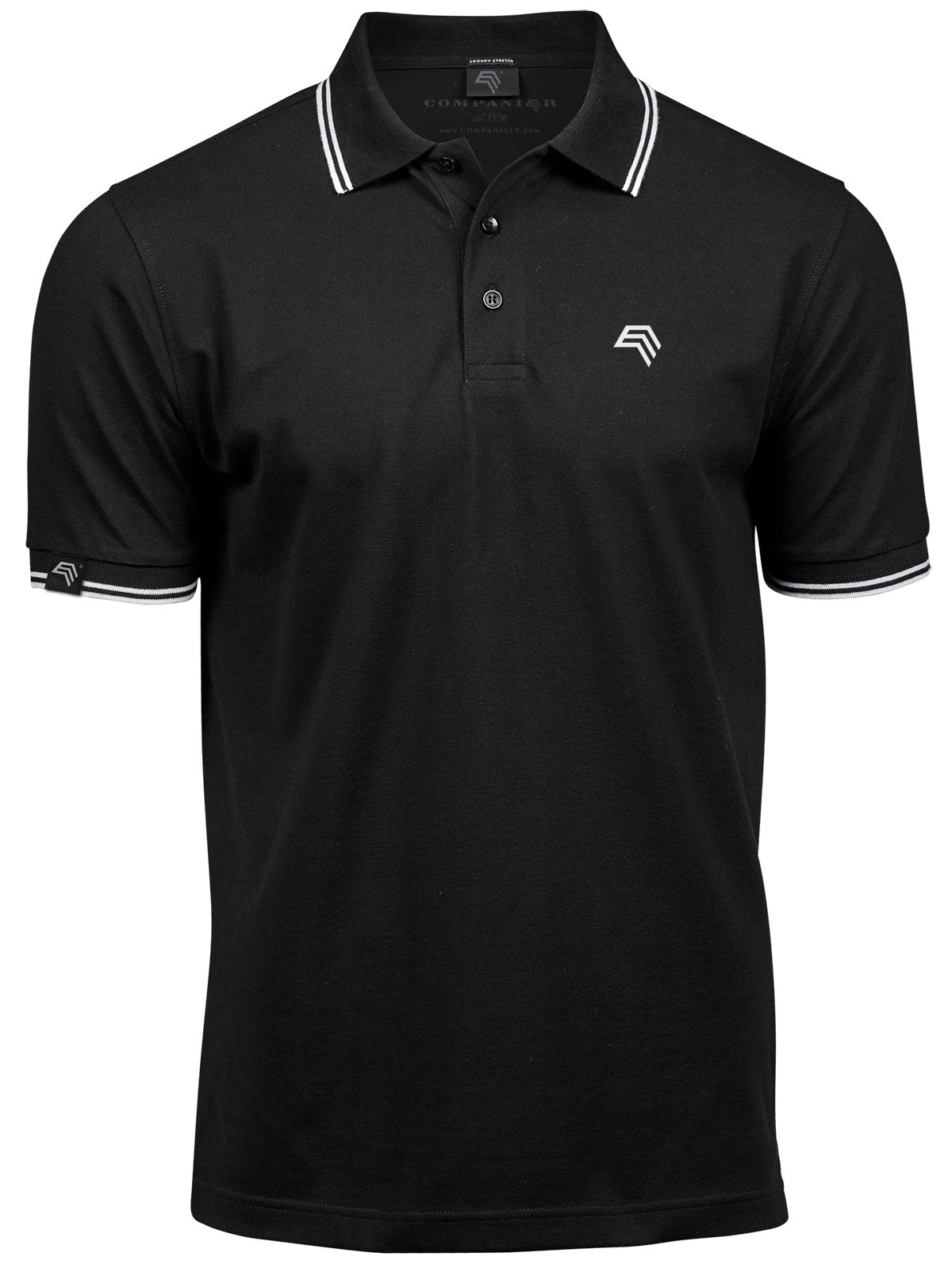 ― % ― TJS 1407 ― Luxury Stripe Stretch Bio-Baumwolle Polo Shirt - Schwarz / Weiß / S