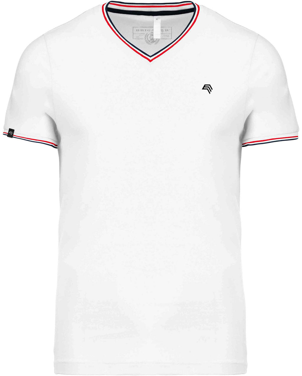 KRB K374 ― Bi-color Pique-Knit V-Neck T-Shirt - White / Blue / Red