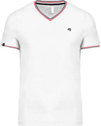 KRB K374 ― Bi-color Pique-Knit V-Neck T-Shirt - White / Blue / Red