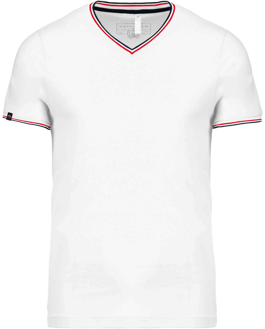 KRB K374 ― Bi-color Pique-Knit V-Neck T-Shirt - White / Blue / Red