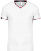 KRB K374 ― Bi-color Pique-Knit V-Neck T-Shirt - White / Blue / Red