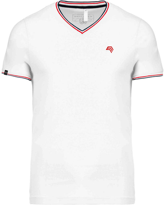― % ― KRB K374 ― Bi-color Piqué-Trikot V-Neck T-Shirt - Weiß / Blau / Rot [XL]
