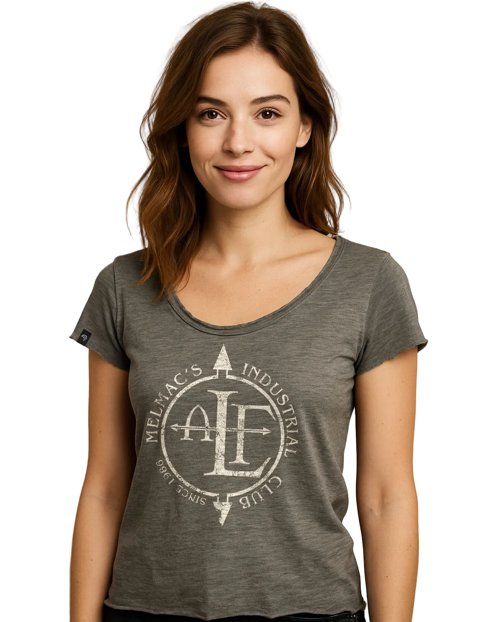 ― % ― ALF (FLA) - Damen EBM-Parodie-Girlie T-Shirt – Graphite Melange Grau