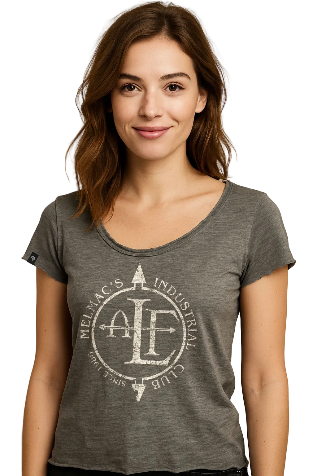 ― % ― ALF (FLA) - Damen EBM-Parodie-Girlie T-Shirt – Graphite Melange Grau
