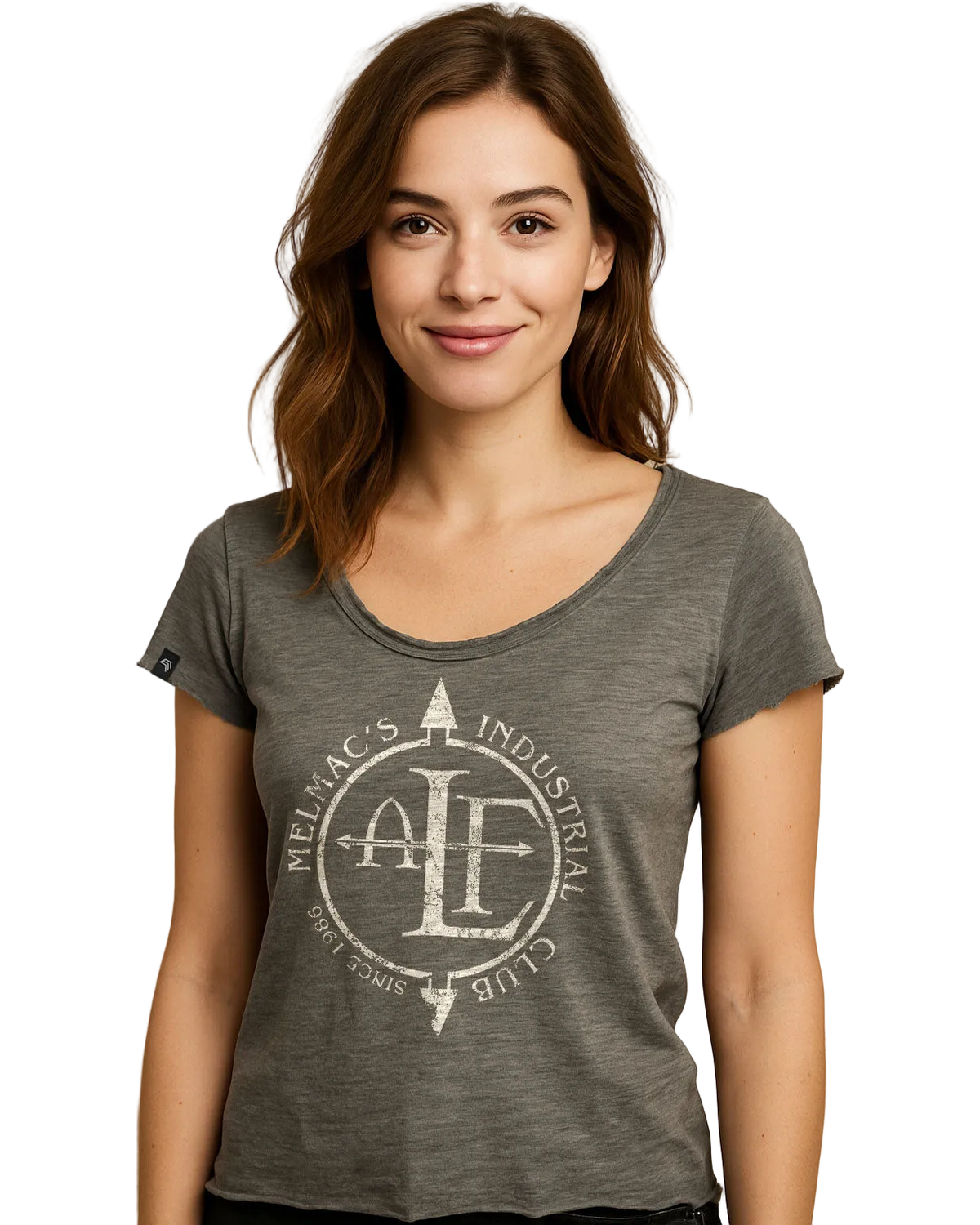 ― % ― ALF (FLA) - Damen EBM-Parodie-Girlie T-Shirt – Graphite Melange Grau