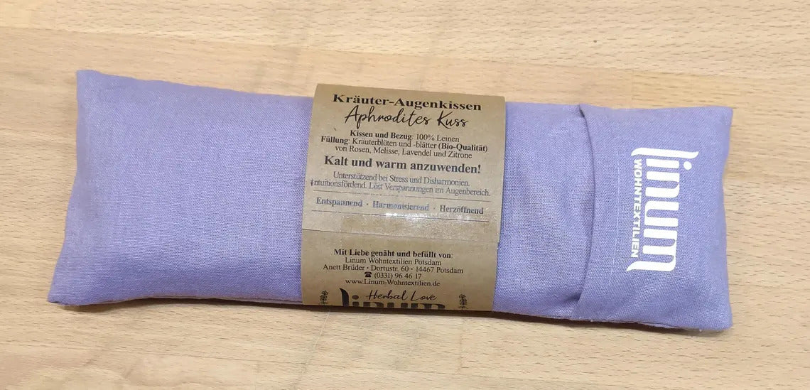 Handmade Kräuter-Augenkissen "Aphrodites Kuss", Bezug Leinen, 100% Bio Kräuter und Blüten