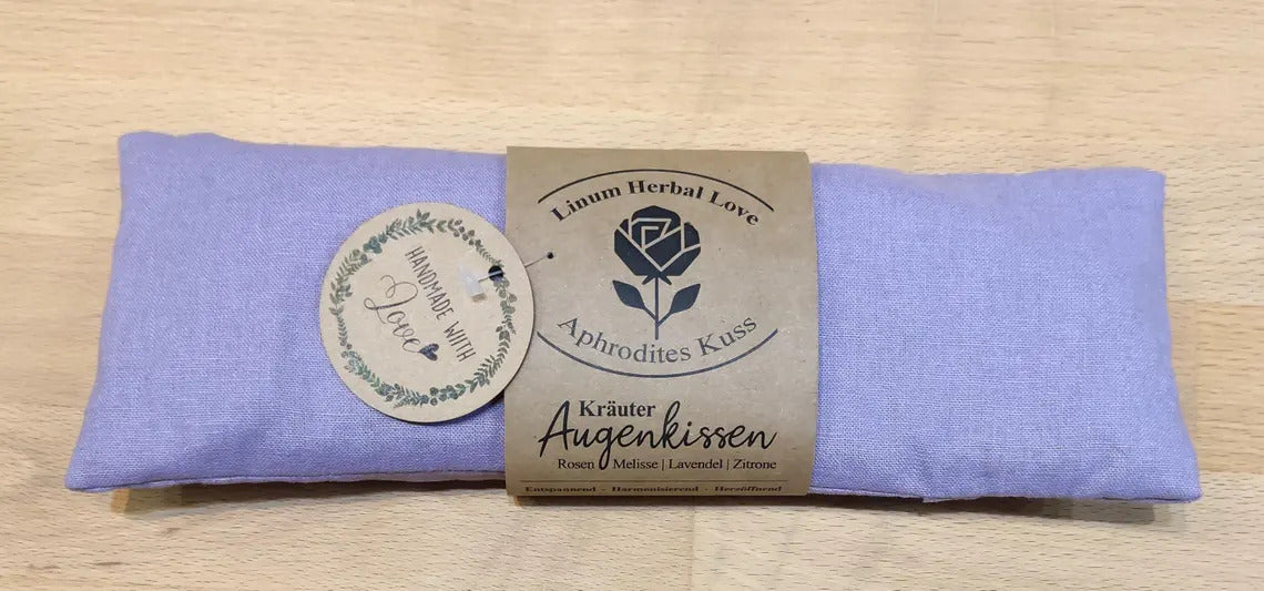 Handmade Kräuter-Augenkissen "Aphrodites Kuss", Bezug Leinen, 100% Bio Kräuter und Blüten