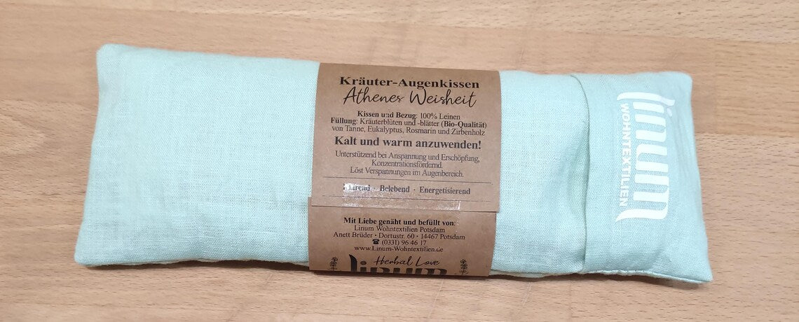 Handmade Kräuter-Augenkissen "Athenes Weisheit", Bezug Leinen, 100% Bio-Kräuter und Blüten