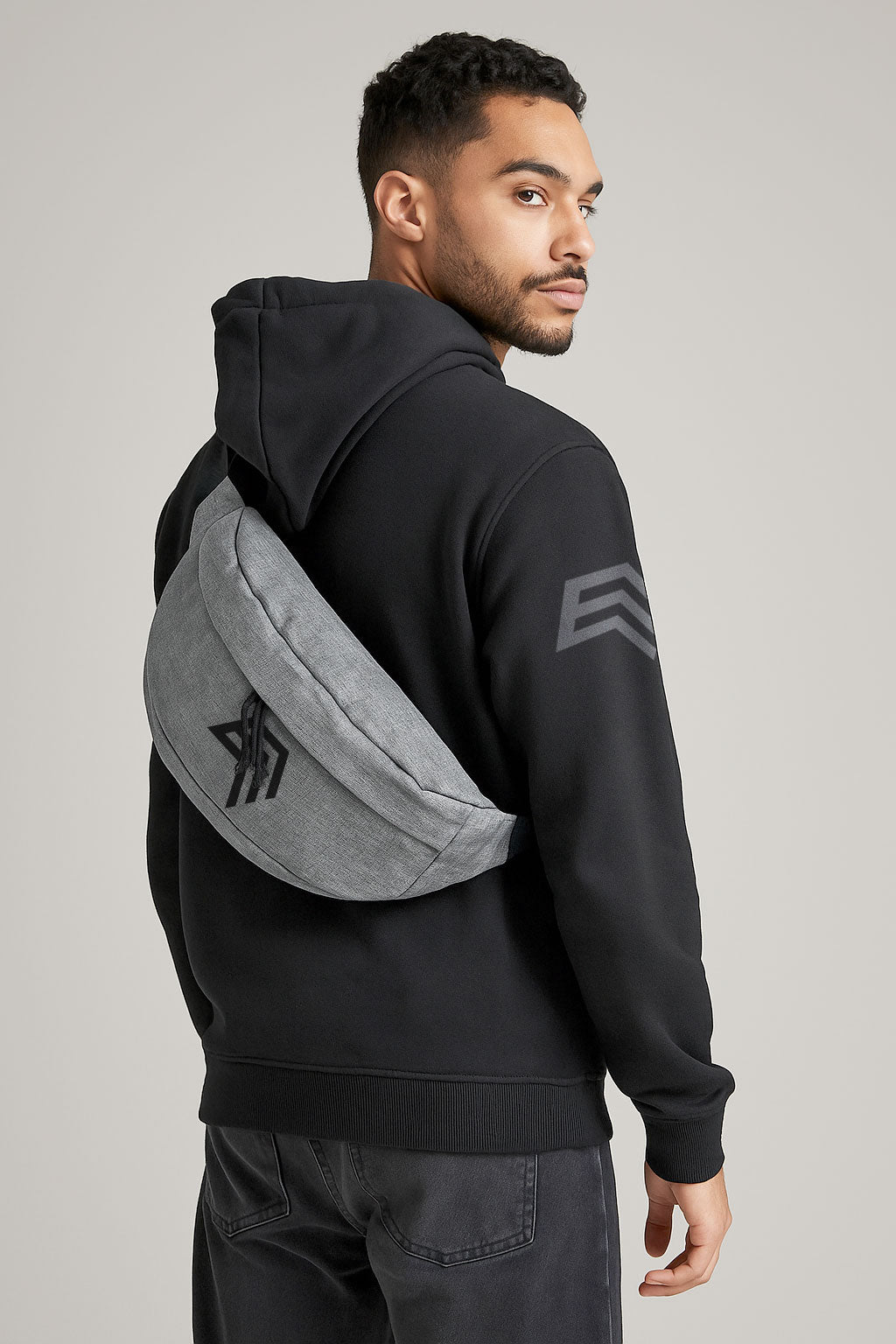 BGS 0143 ― Oversized Cross Body Shoulder Bag - Grey Melange / Schwarz