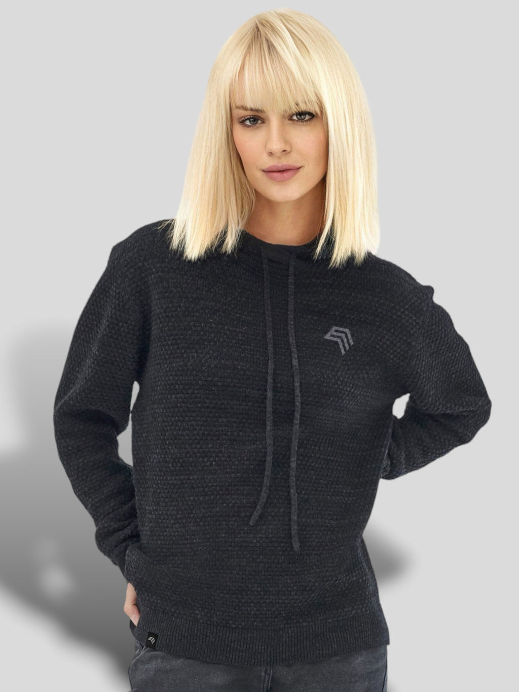 ECL 0080 ― Sustainably Knitted Unisex Hoodie Made of Regenerated Cotton - Melange Black / Grey