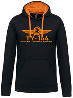 TU-144 ― Herren Unisex Bicolor Hoodie mit Kontrastkapuze – Black / Orange