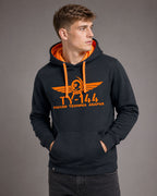 TU-144 ― Herren Unisex Bicolor Hoodie mit Kontrastkapuze – Black / Orange