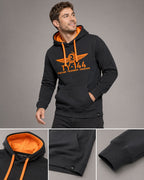 TU-144 ― Herren Unisex Bicolor Hoodie mit Kontrastkapuze – Black / Orange