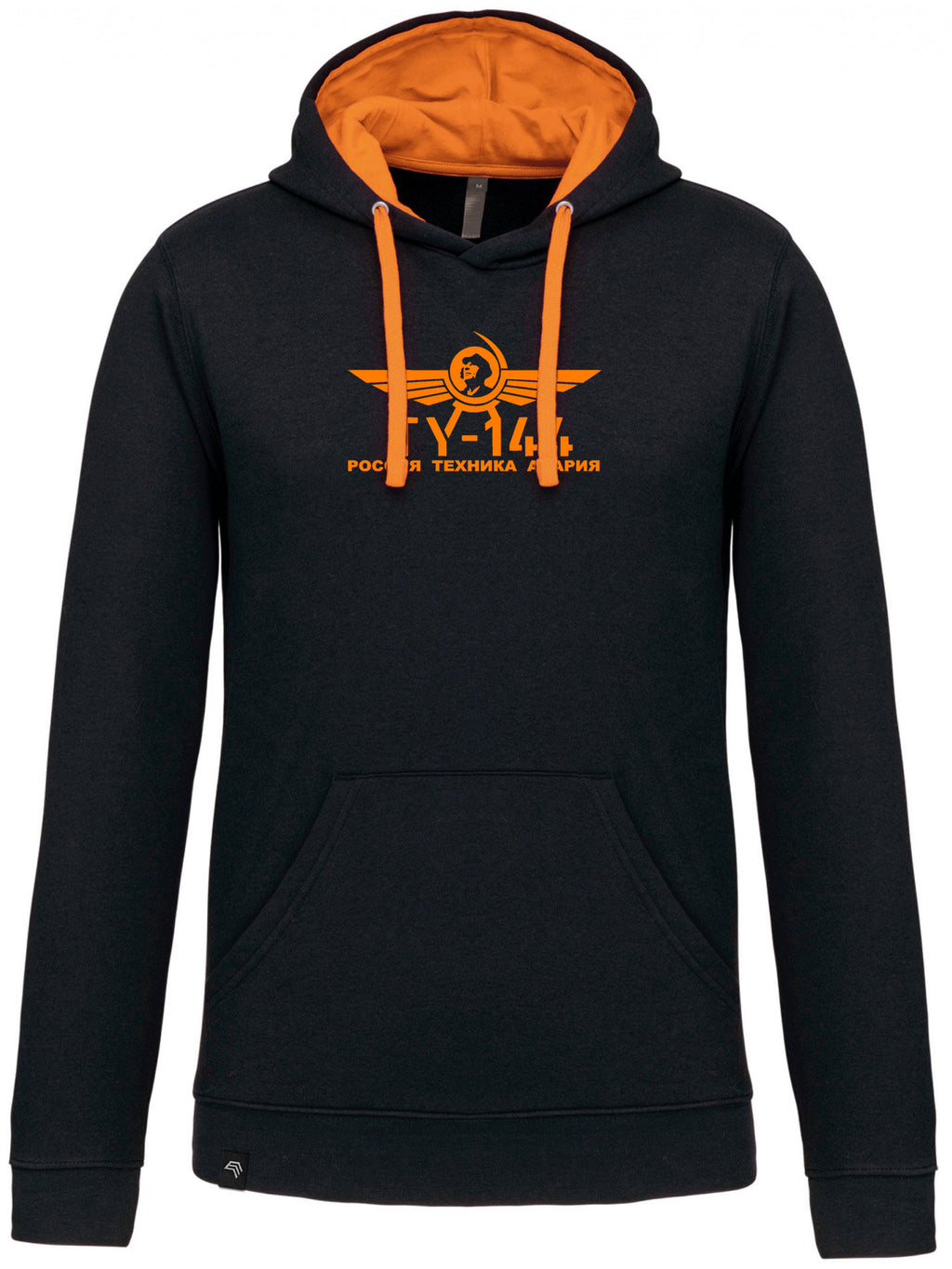 TU-144 ― Herren Unisex Bicolor Hoodie mit Kontrastkapuze – Black / Orange