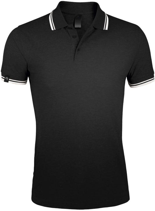 SLS 0577 ― Kontraststreifen Polo Shirt - Schwarz / Weiß