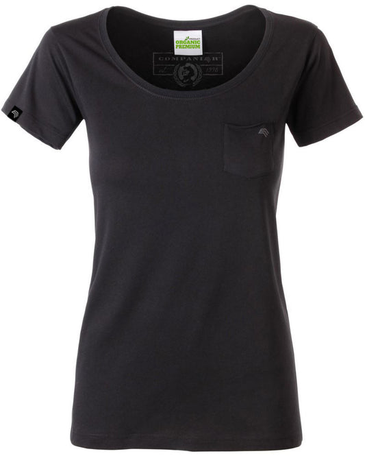 ― % ― JAN 8003/ ― Damen Bio-Baumwolle T-Shirt mit Brusttasche - Schwarz [S / XL / 2XL]