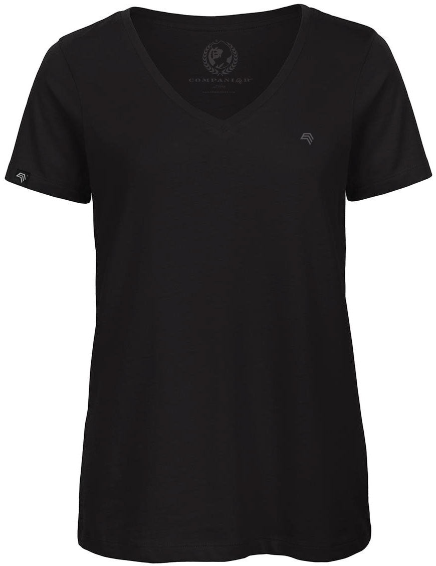 ― % ― BAC TW045 ― Damen Bio-Baumwolle V-Neck T-Shirt - Schwarz / XS / 2XL