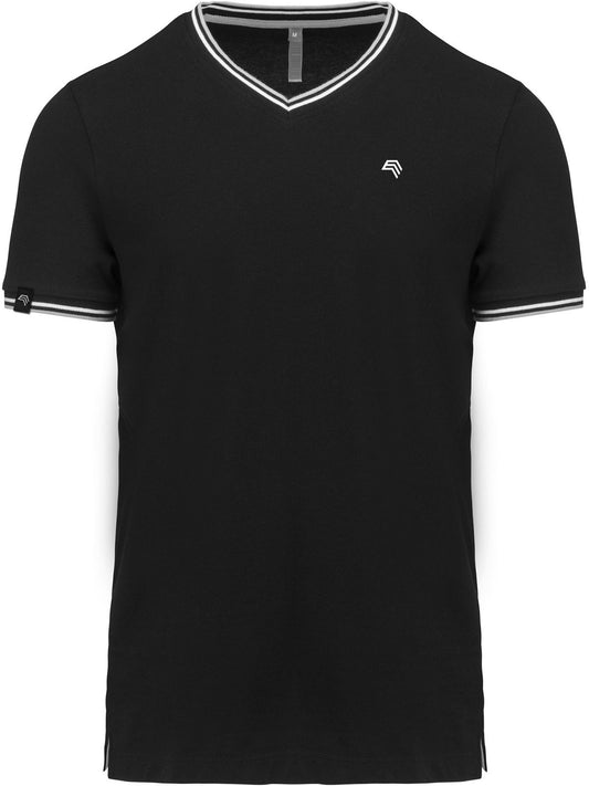 KRB K374 ― Bi-color Piqué-Trikot V-Neck T-Shirt - Schwarz / Grau / Weiß