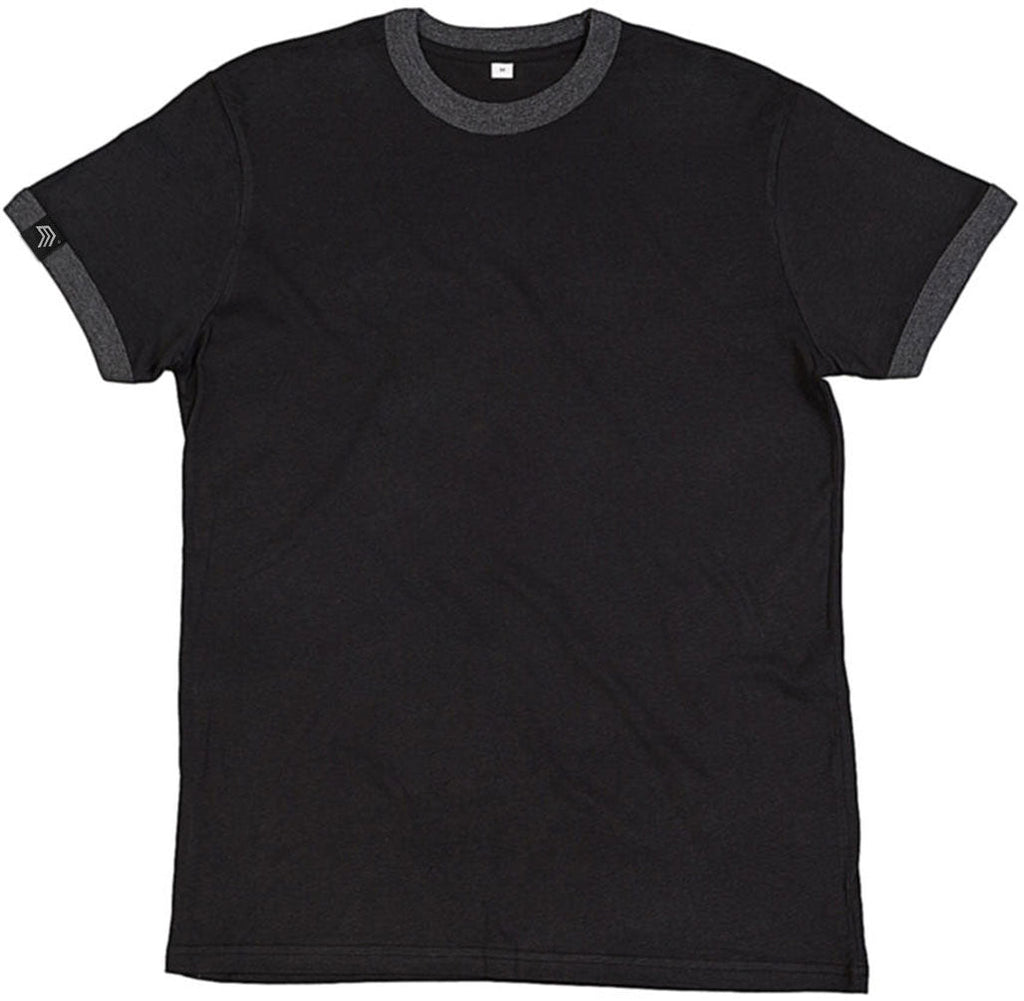 ― % ― MTS M175 ― Peach Finish Retro Ringer Bio-Baumwolle T-Shirt - Schwarz / Grau / L / XL