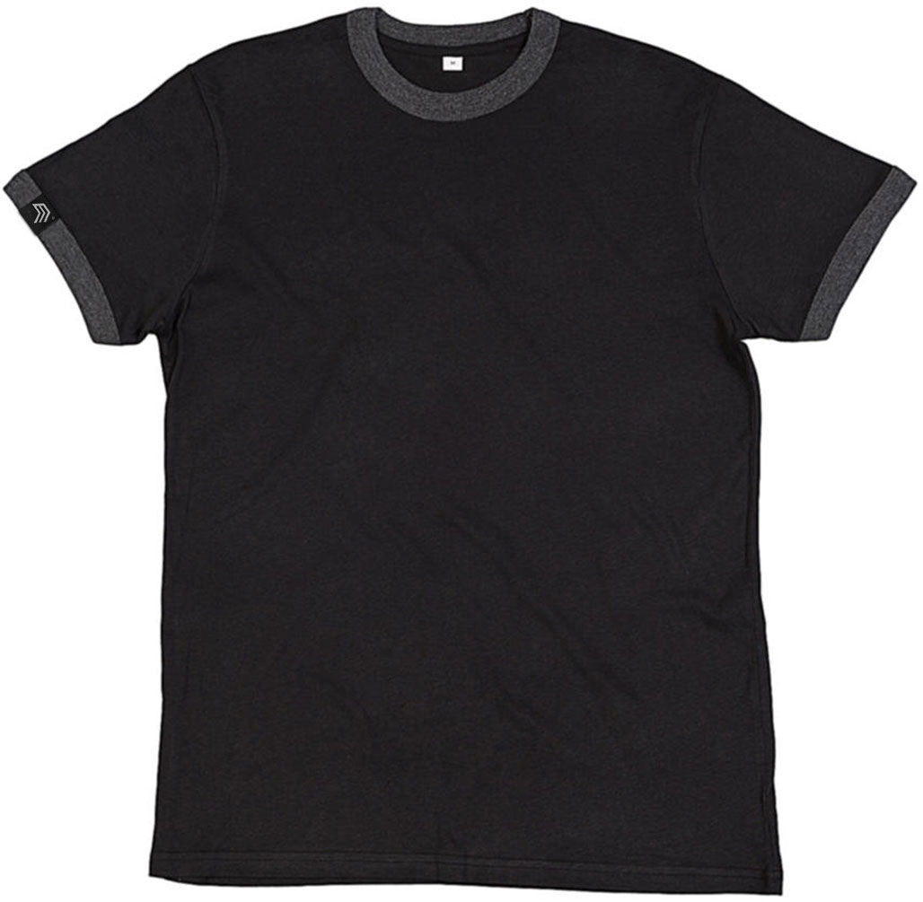 ― % ― MTS M175 ― Peach Finish Retro Ringer Bio-Baumwolle T-Shirt - Schwarz / Grau / L / XL