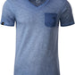 Auslaufartikel ― JAN 8016 ― Herren Bio-Baumwolle V-Neck Flammgarn T-Shirt - Denim Blau