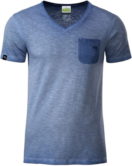 JAN 8016 ― Herren Bio-Baumwolle V-Neck Flammgarn T-Shirt - Denim Blau