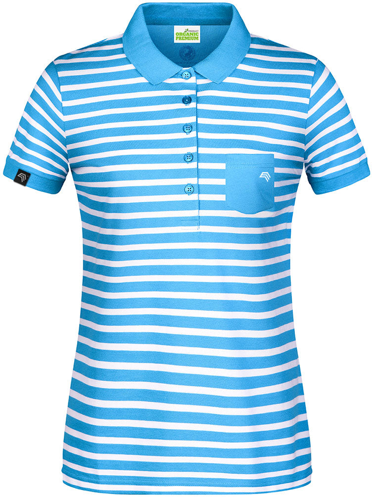 Clearance Item / Remnants ― JAN 8029 ― Women's Organic Cotton Striped Polo Shirt - Atlantic Blue / White