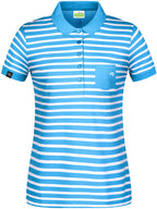 Clearance Item / Remnants ― JAN 8029 ― Women's Organic Cotton Striped Polo Shirt - Atlantic Blue / White