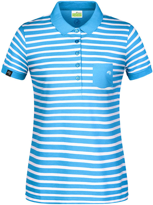 Auslaufartikel / Restposten ― JAN 8029 ― Damen Bio Baumwolle Streifen Polo Shirt - Atlantic Blau / Weiß