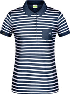 Auslaufartikel / Restposten ― JAN 8029 ― Damen Bio Baumwolle Streifen Polo Shirt - Navy Blau / Weiß