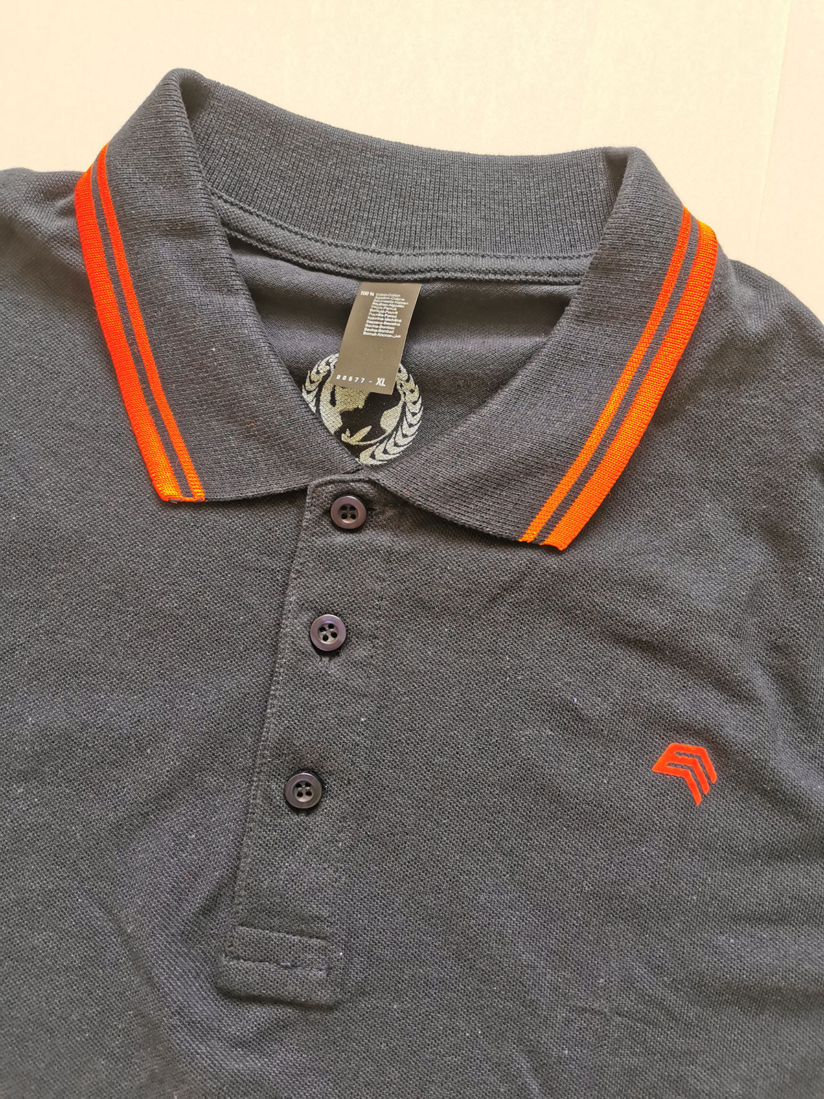 SLS 0577 ― Kontraststreifen Polo Shirt - Navy Blau / Neon Orange