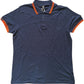 SLS 0577 ― Kontraststreifen Polo Shirt - Navy Blau / Neon Orange
