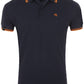 SLS 0577 ― Kontraststreifen Polo Shirt - Navy Blau / Neon Orange