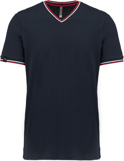 ― % ― KRB K374/ ― Bi-color Piqué-Trikot V-Neck T-Shirt - Navy Blau / Rot / Weiß [2XL]