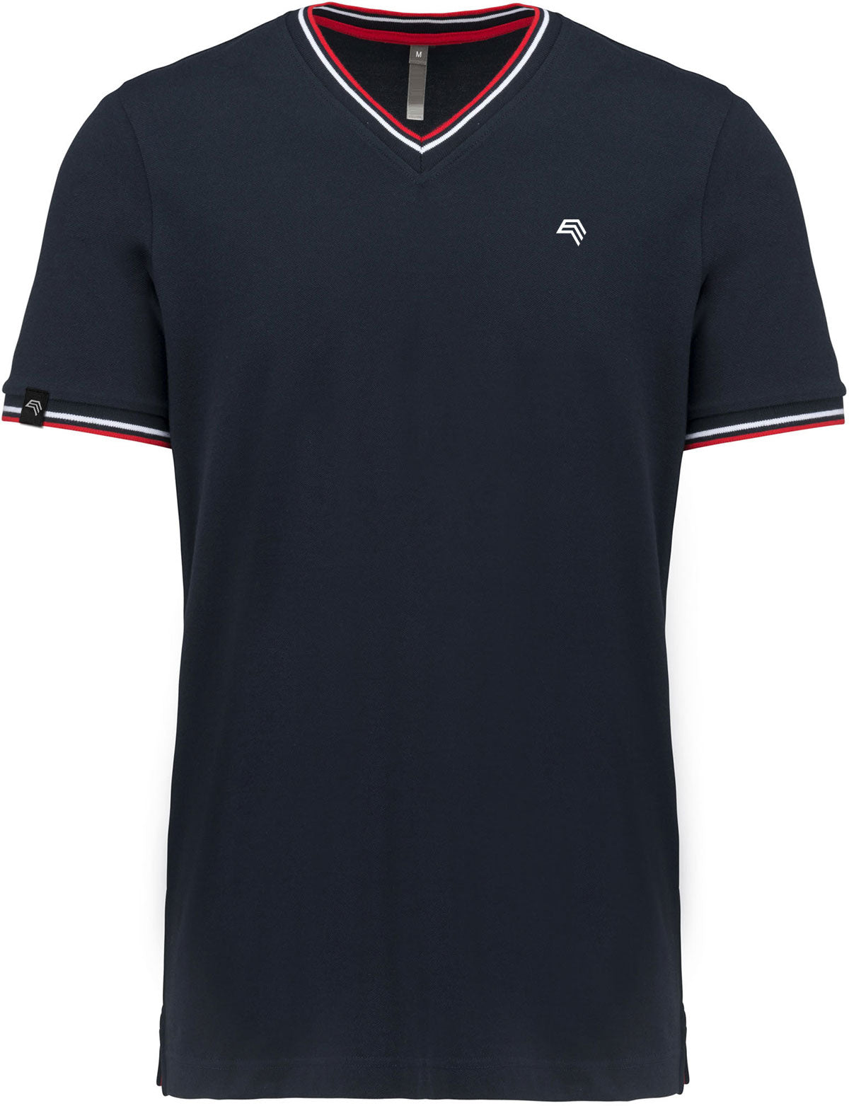 ― % ― KRB K374/ ― Bi-color Piqué-Trikot V-Neck T-Shirt - Navy Blau / Rot / Weiß [2XL]