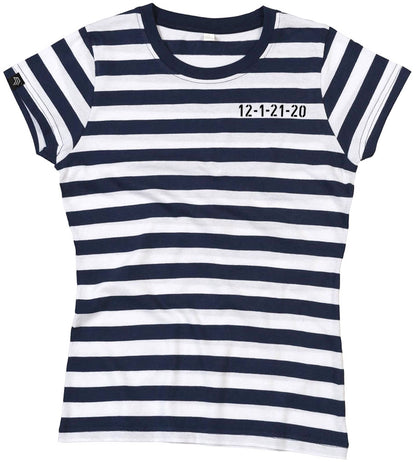 MTS M110/0041 ― Weiches Damen Stripy Bio-Baumwolle T-Shirt - Navy Blau / Weiß