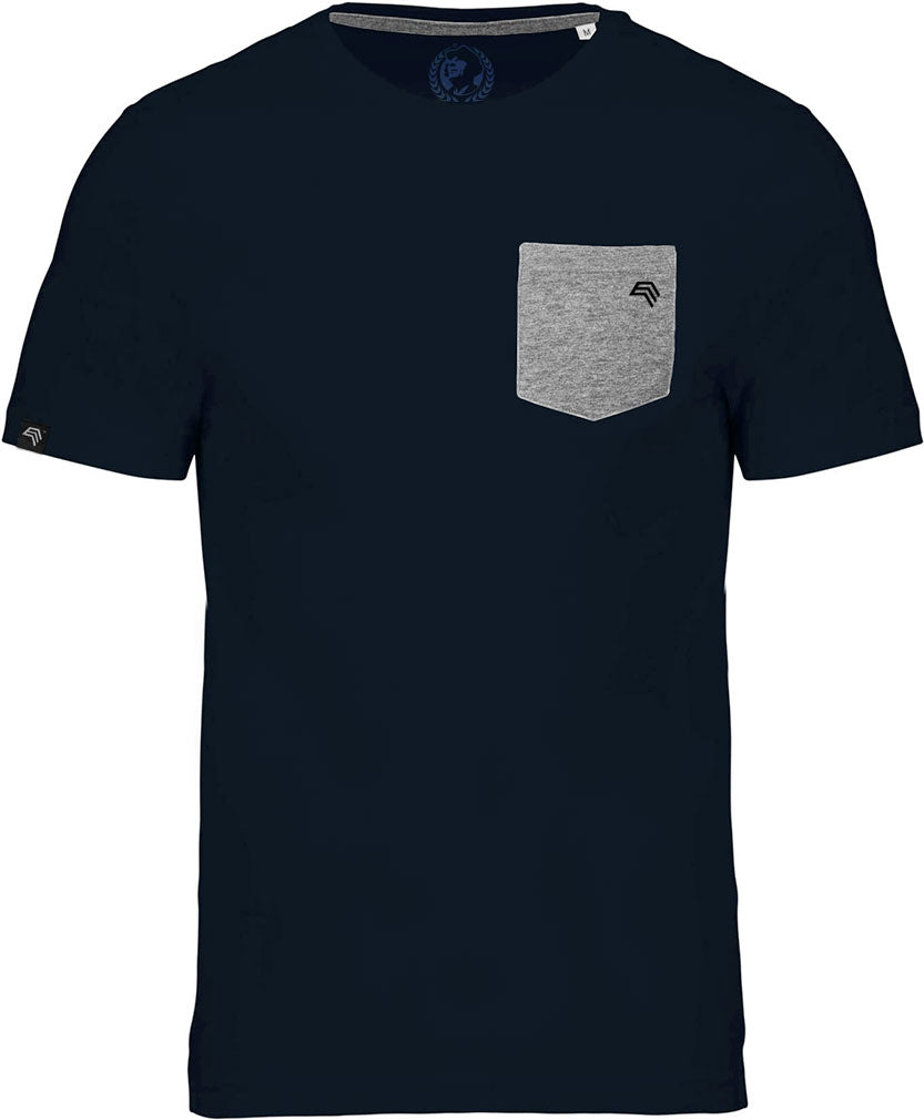 KRB K375 ― Herren Bio-Baumwolle T-Shirt mit Brusttasche - Navy Blau / Grey Melange