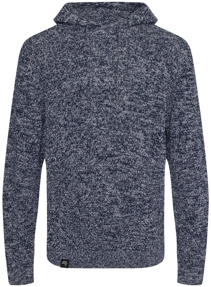 ― % ― ECL 0080 ― Nachhaltig gestrickter Unisex Kapuzenpullover aus regenerierter Baumwolle - Melange Navy Blau / Weiß / M