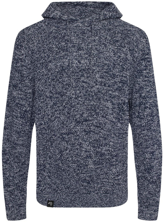 ― % ― ECL 0080/ ― Nachhaltig gestrickter Unisex Kapuzenpullover aus regenerierter Baumwolle - Melange Navy Blau / Grau [M]