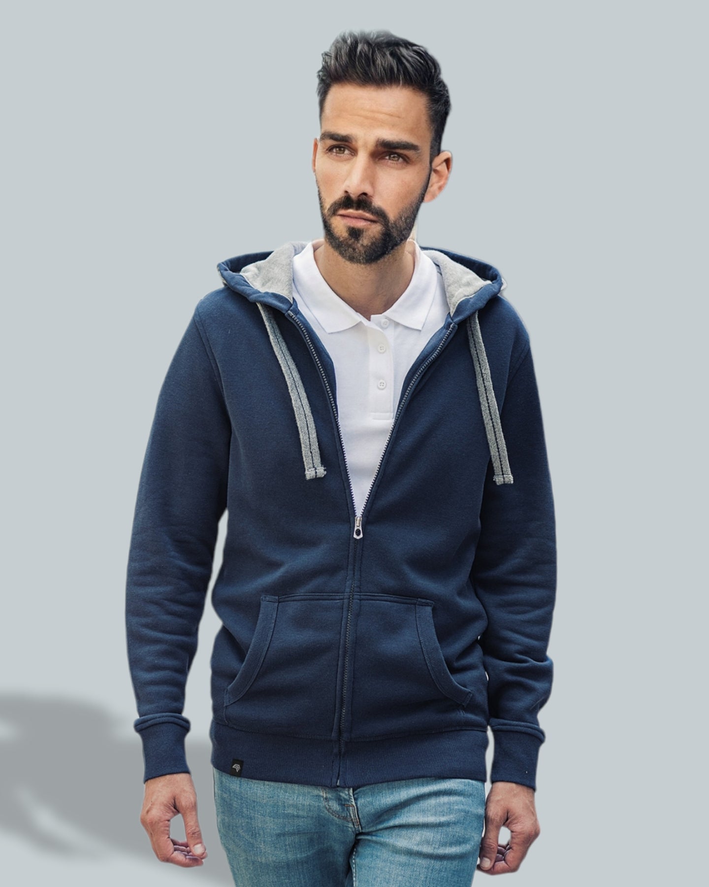 RMH 0701 ― Heavy Bi-color Hoodie Sweat Jacket - Denim Blau