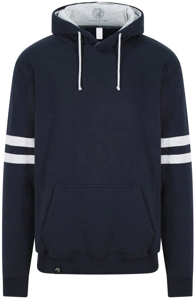 ― % ― JDS 0103 ― Stripy Sleeve Hoodie Sweatshirt - Navy Blau / Hell Grau / L / 2XL