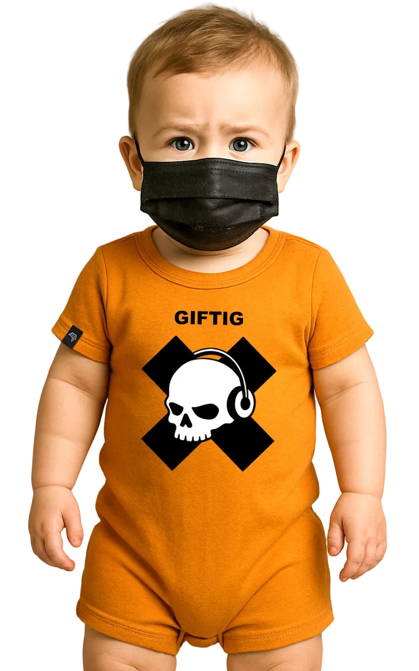 Giftig ― Baby Body Totenkopf-Motiv mit Bio-Baumwolle – Orange